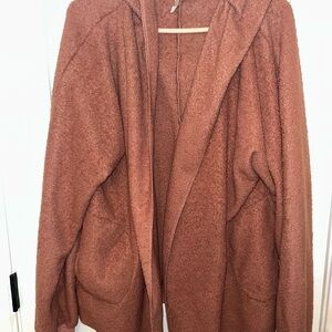 Cozy Hooded Open-Front Cardigan Jacket - Rust